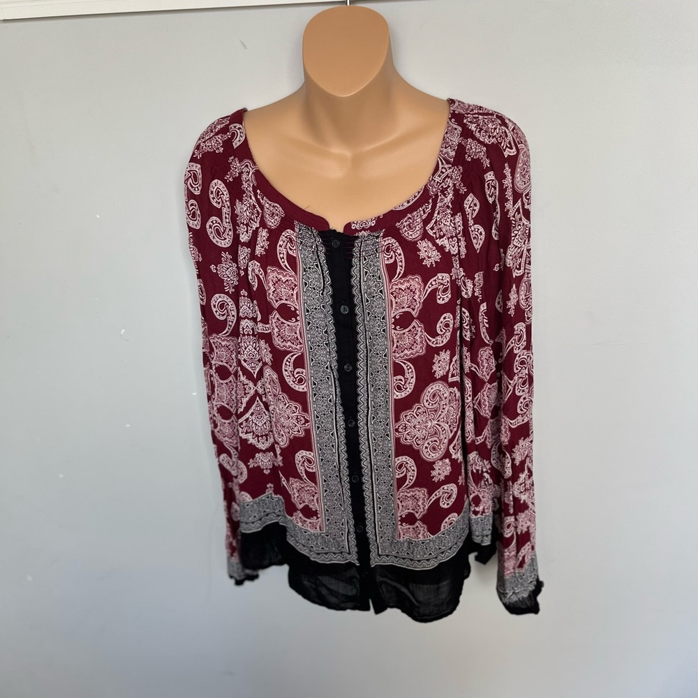 Lucky brand boho long sleeve blouse size XL